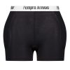 Black high-waisted athletic protection pants with a white waistband labeled "Fempro Armour
