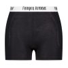 Front view of black high-waisted athletic protection pants with a white waistband labeled "Fempro Armour