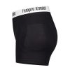 Black high-waisted athletic protection pants with a white waistband labeled "Fempro Armour