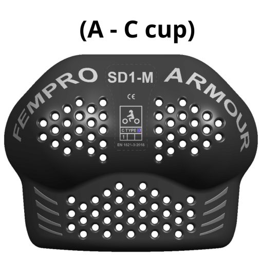 Black protective chest armor with ventilation holes and safety certification