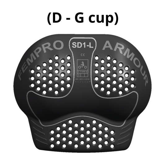 Black protective chest armor with ventilation holes and safety certification