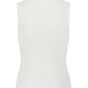 White sleeveless athletic compression top with side zipper