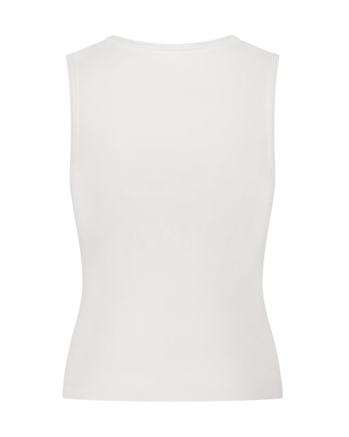 White sleeveless athletic compression top with side zipper