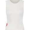 White sleeveless athletic compression top with side zipper