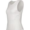 White sleeveless athletic compression top with side zipper