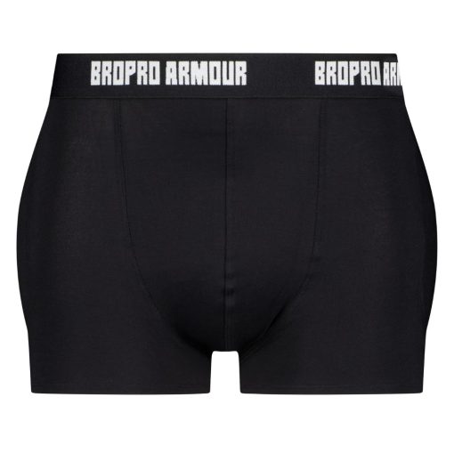 Black protection pants with "BROPRO ARMOUR" printed on the waistband