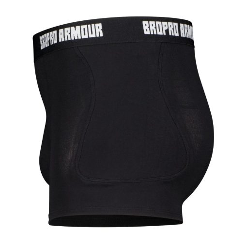 Black protection pants with "BROPRO ARMOUR" printed on the waistband