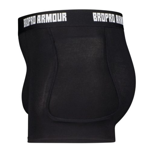 Black protection pants with "BROPRO ARMOUR" printed on the waistband