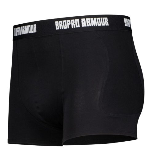 Black protection pants with "BROPRO ARMOUR" printed on the waistband
