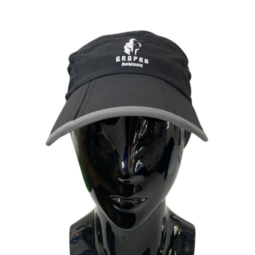 Black Bropro Armour sports cap on a glossy mannequin head