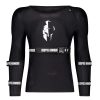 Front view of a black long-sleeved full body armour jersey with brand logos