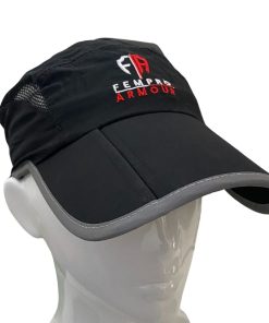 Black Fempro Armour sports cap on a glossy mannequin head