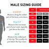 male sizing chart for protection pants, explaining the different size options