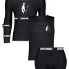 Assortment of Bropro Armour sports protective gear including a long-sleeve mesh jersey, tank top, and shorts