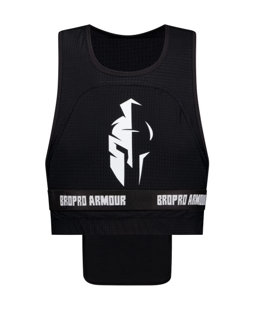 Black pro light sports vest with white Bropro Armour logo