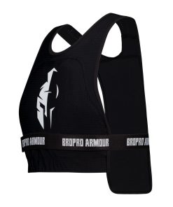 Black pro light sports vest with white Bropro Armour logo