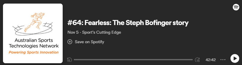 Podcast episode thumbnail for #64: Fearless: The Steph Bofinger story on Spotify.