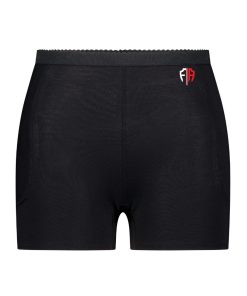Black hip fracture protection underwear with a red and black logo on the waistband